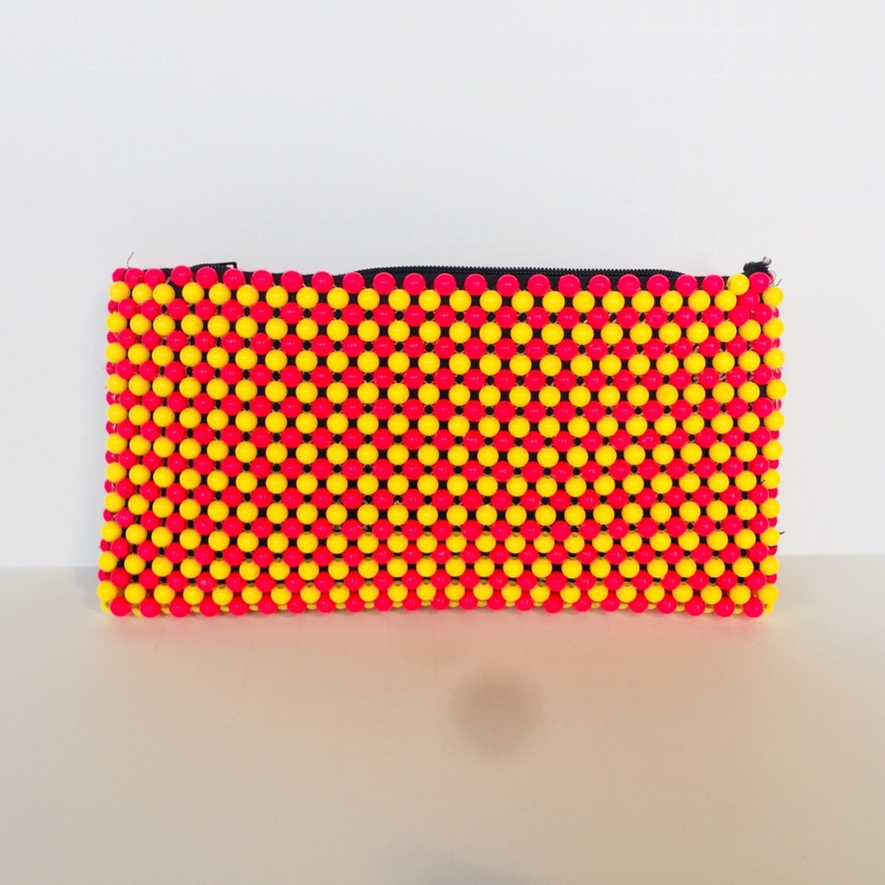 Beaded Hot Pink and Yellow Clutch